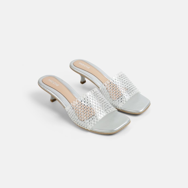 Mochi Women Silver Party Slip Ons (SKU: 40-457-27-36)