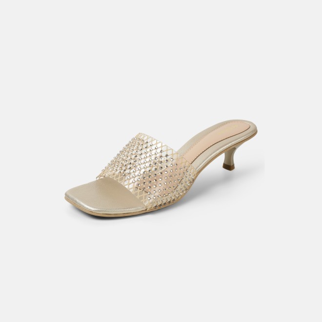 Mochi Women Gold Party Slip Ons (SKU: 40-457-15-36)