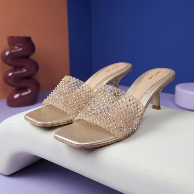 Mochi Women Gold Party Slip Ons (SKU: 40-457-15-36)