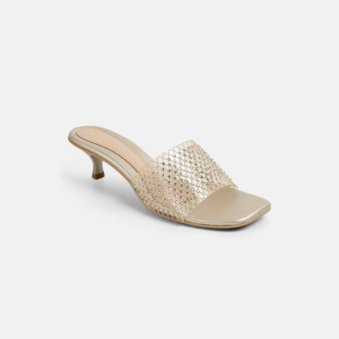 Mochi Women Gold Party Slip Ons (SKU: 40-457-15-36)