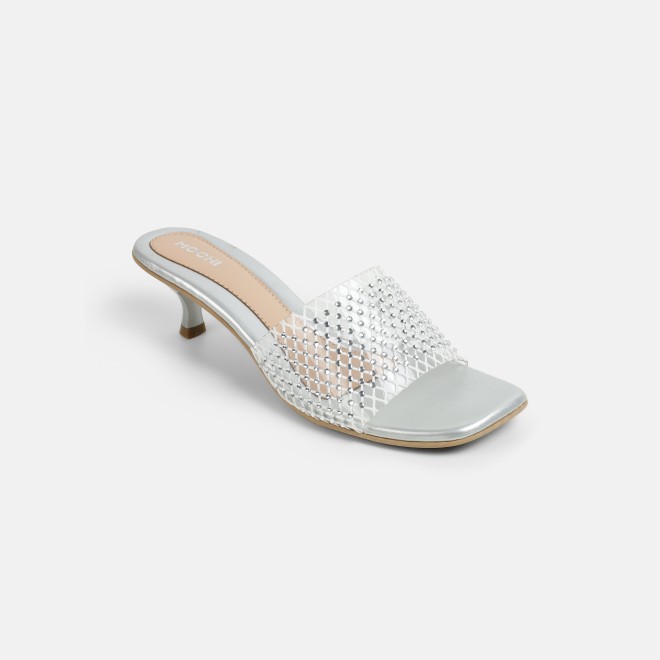 Mochi Women Silver Party Slip Ons (SKU: 40-457-27-36)