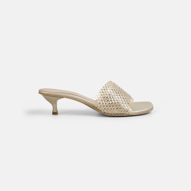 Mochi Women Gold Party Slip Ons (SKU: 40-457-15-36)