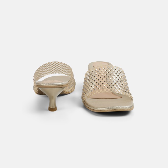 Mochi Women Gold Party Slip Ons (SKU: 40-457-15-36)