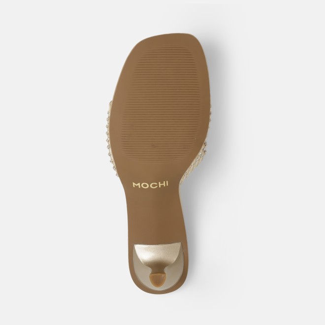 Mochi Women Gold Party Slip Ons (SKU: 40-457-15-36)