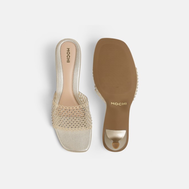 Mochi Women Gold Party Slip Ons (SKU: 40-457-15-36)