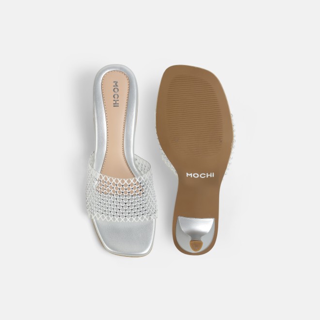 Mochi Women Silver Party Slip Ons (SKU: 40-457-27-36)
