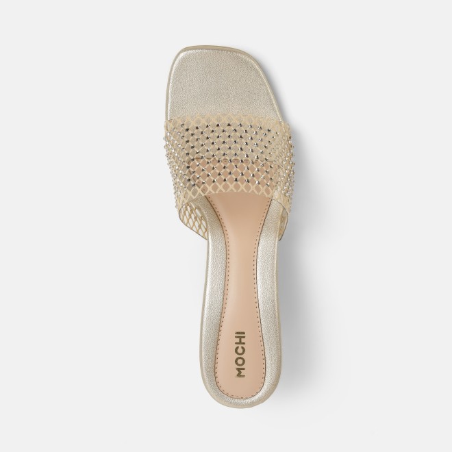 Mochi Women Gold Party Slip Ons (SKU: 40-457-15-36)