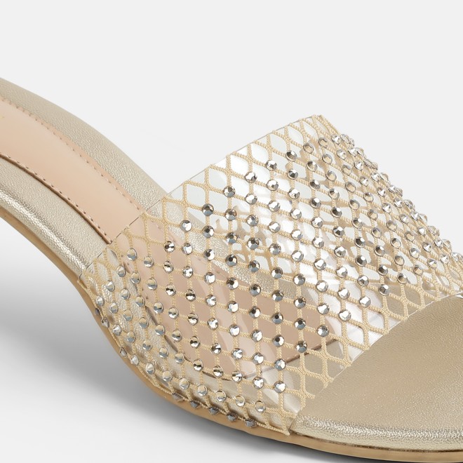 Mochi Women Gold Party Slip Ons (SKU: 40-457-15-36)