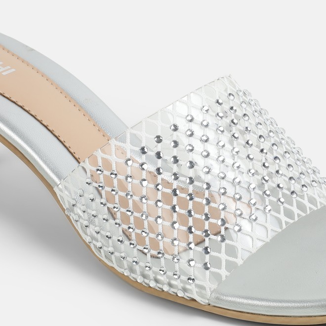 Mochi Women Silver Party Slip Ons (SKU: 40-457-27-36)