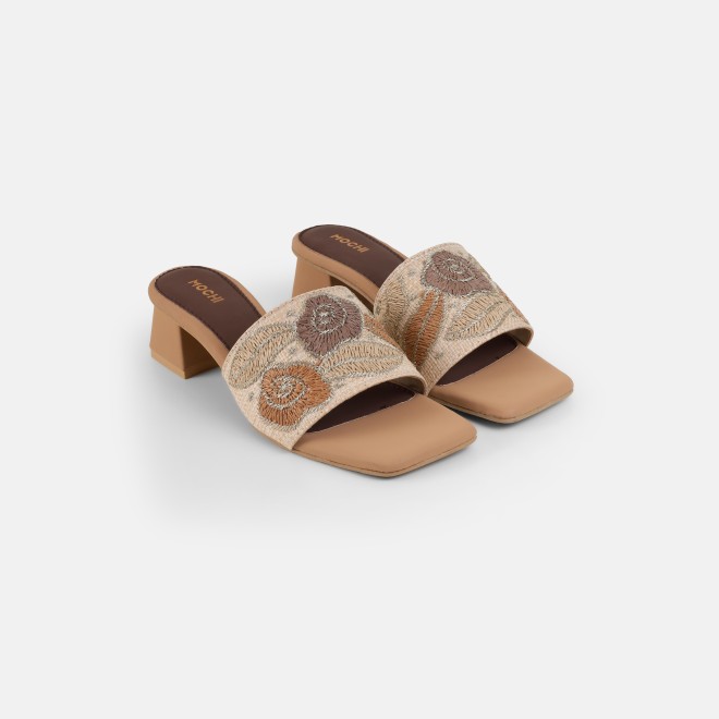 Mochi Women Beige Ethnic Slip Ons (SKU: 40-481-20-36)