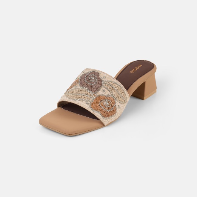 Mochi Women Beige Ethnic Slip Ons (SKU: 40-481-20-36)