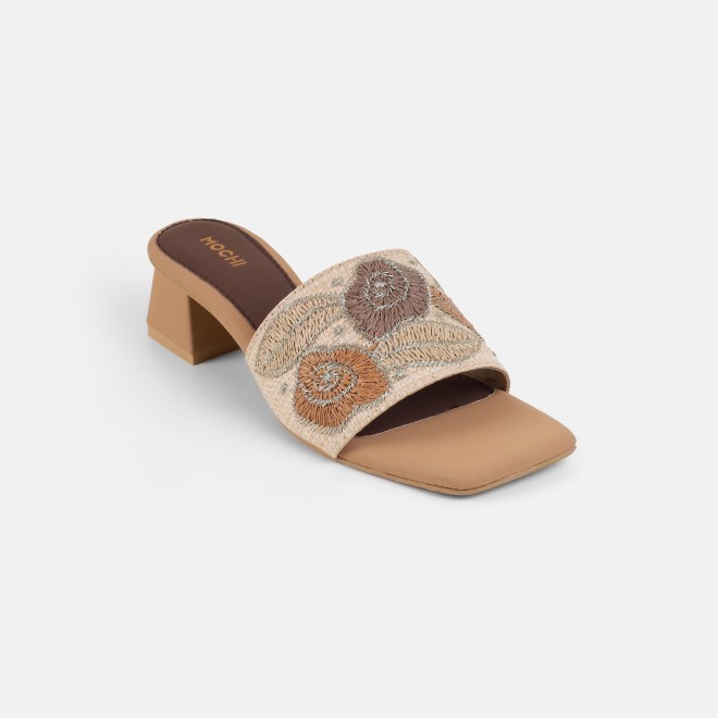 Mochi Women Beige Ethnic Slip Ons