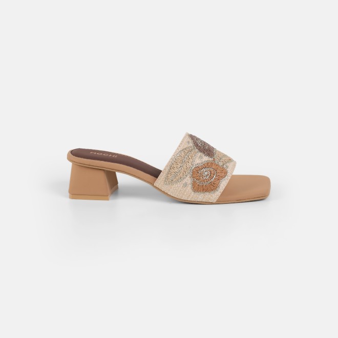 Mochi Women Beige Ethnic Slip Ons (SKU: 40-481-20-36)