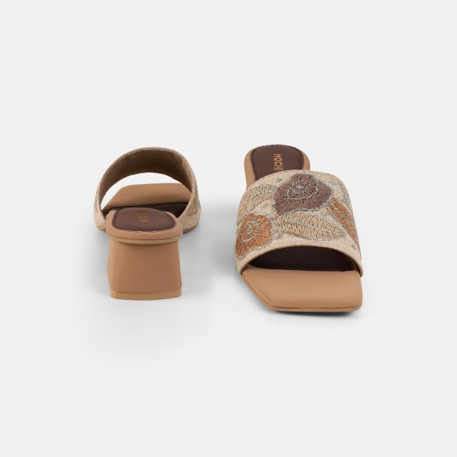 Mochi Women Beige Ethnic Slip Ons (SKU: 40-481-20-36)