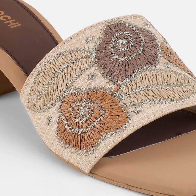 Mochi Women Beige Ethnic Slip Ons (SKU: 40-481-20-36)