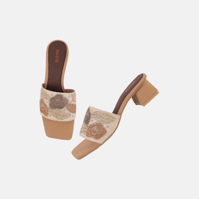 Mochi Women Beige Ethnic Slip Ons (SKU: 40-481-20-36)