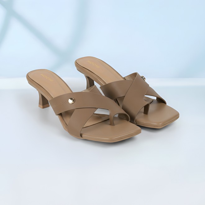 Mochi Women Beige Casual Slip Ons