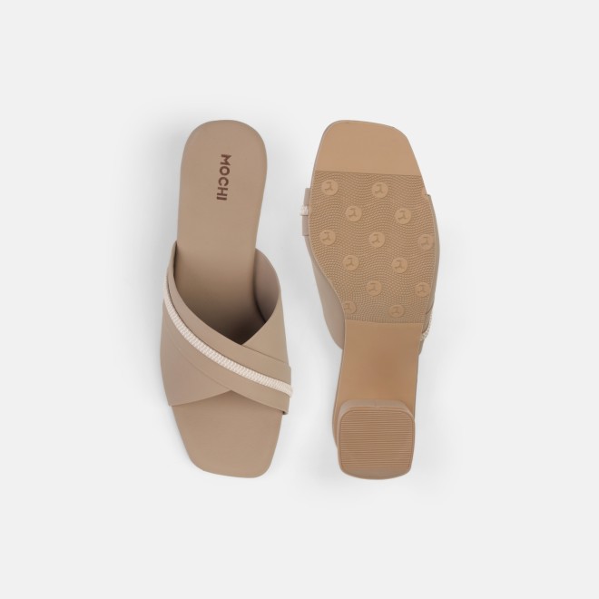 Mochi Women Beige Casual Slip Ons (SKU: 40-501-20-36)