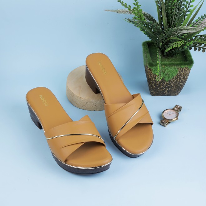 Mochi Women Tan Casual Slip Ons