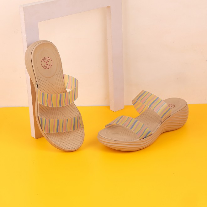 Mochi Women Beige Casual Slip Ons