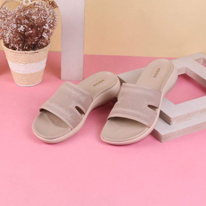 Mochi Women Beige Casual Slip Ons