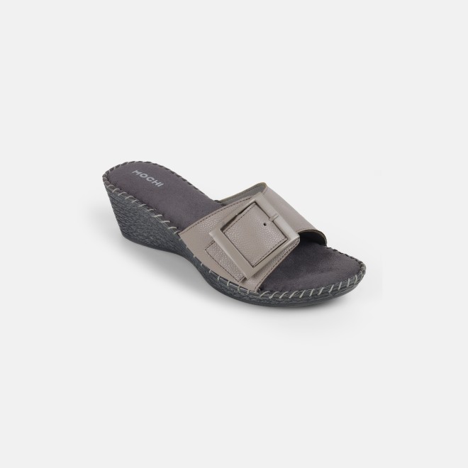 Mochi Women Grey Casual Slip Ons