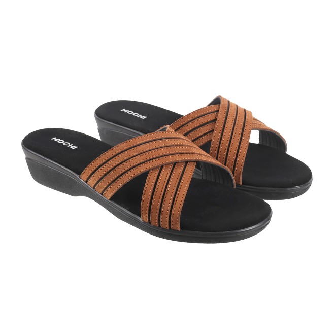Mochi Women Tan Casual Slides