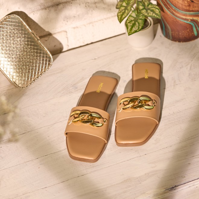 Mochi Women Beige Casual Slippers (SKU: 41-4157-20-36)
