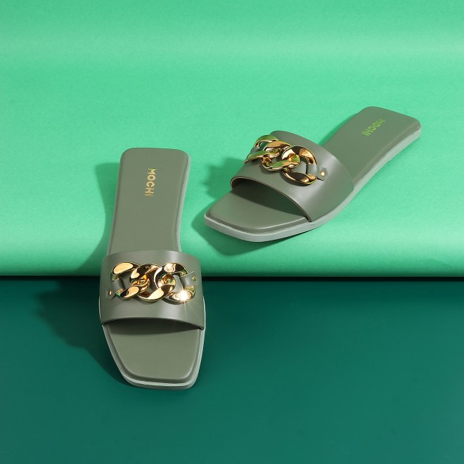 Mochi Women Green Casual Slippers
