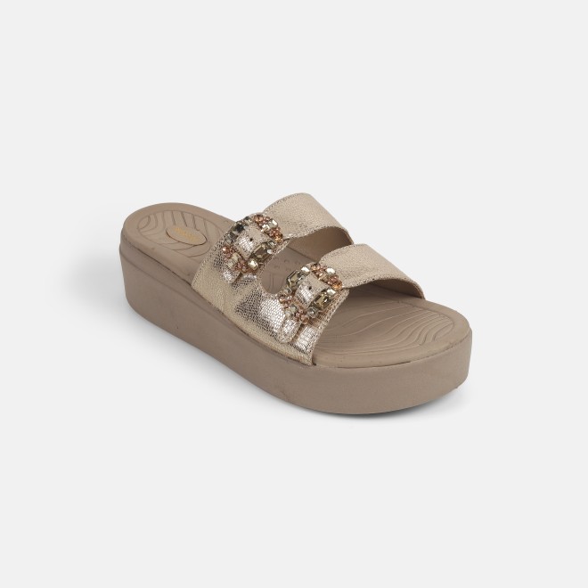 Mochi Women Gold Casual Slip Ons