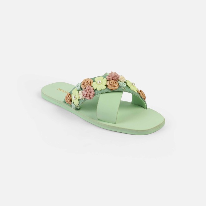 Mochi Women Green Casual Slip Ons