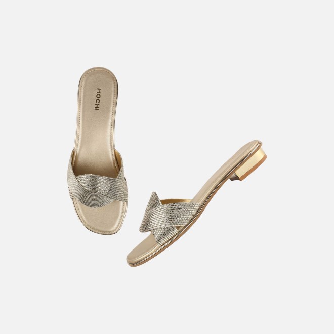 Mochi Women Gold Casual Slip Ons (SKU: 41-493-15-36)