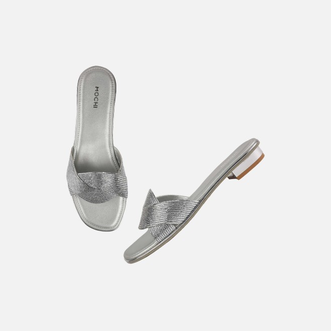 Mochi Women Silver Casual Slip Ons (SKU: 41-493-27-37)
