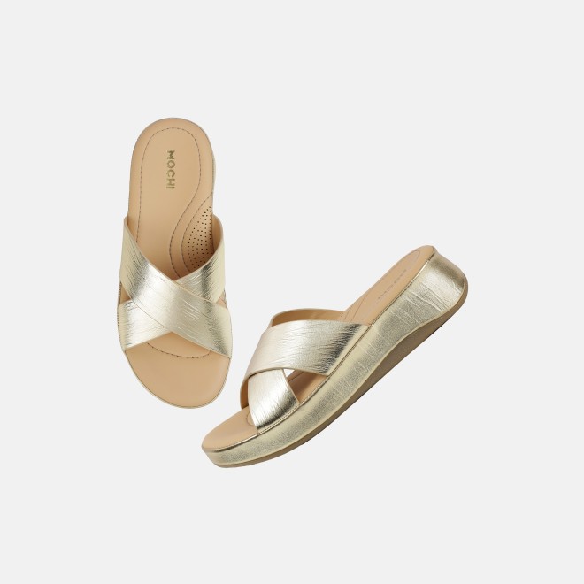 Mochi Women Gold Casual Slip Ons (SKU: 41-521-15-36)