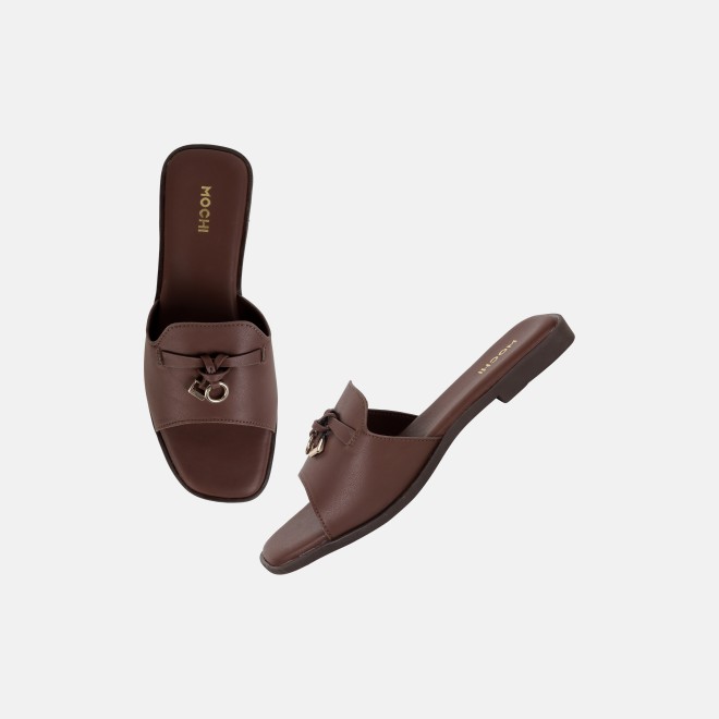 Mochi Women Brown Casual Slip Ons (SKU: 41-522-12-36)