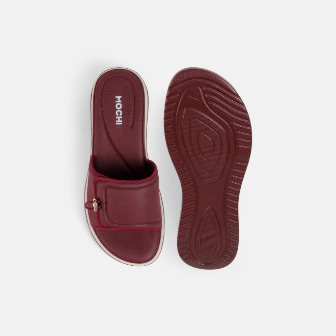 Mochi Women Maroon Casual Slip Ons (SKU: 41-528-44-37)