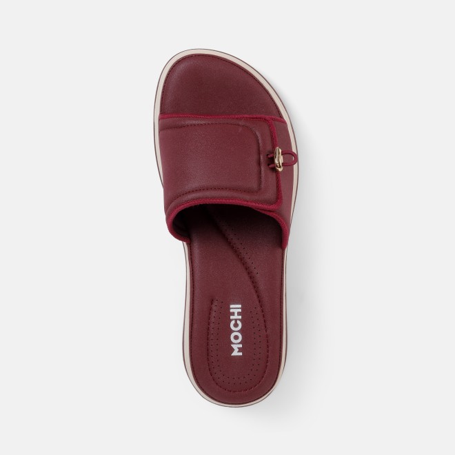 Mochi Women Maroon Casual Slip Ons (SKU: 41-528-44-37)