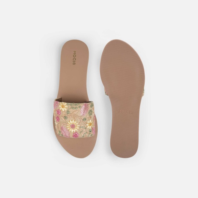Mochi Women Beige Casual Slippers (SKU: 41-533-20-36)