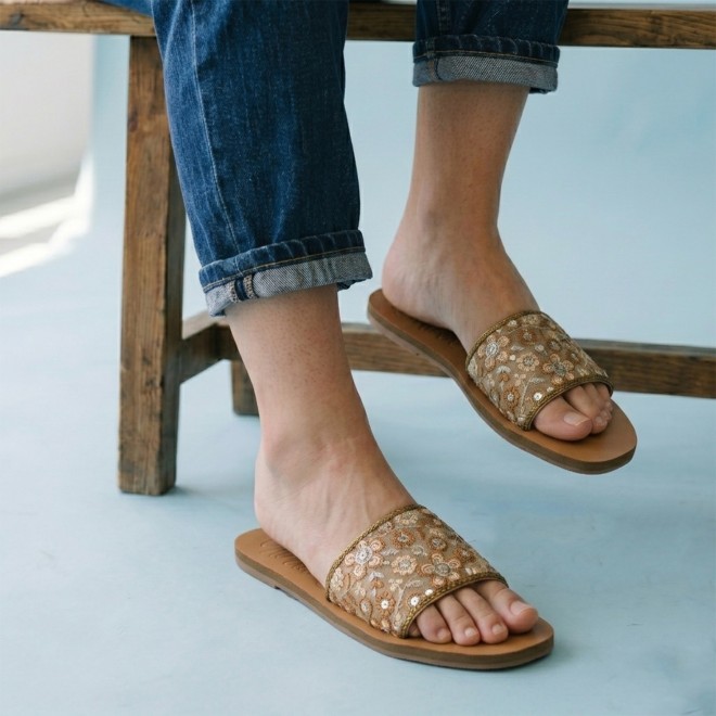 Mochi Women Gold Casual Slip Ons (SKU: 41-577-15-36)