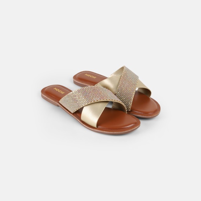 Mochi Women Gold Casual Slip Ons (SKU: 41-578-15-36)