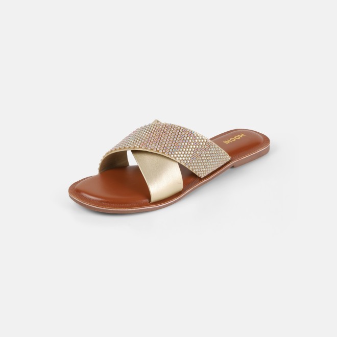 Mochi Women Gold Casual Slip Ons (SKU: 41-578-15-36)