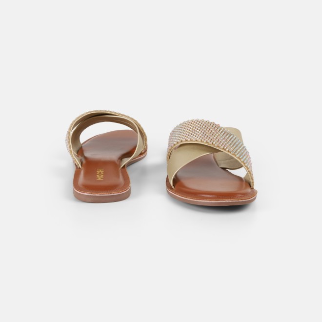 Mochi Women Gold Casual Slip Ons (SKU: 41-578-15-36)