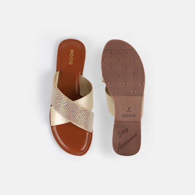 Mochi Women Gold Casual Slip Ons (SKU: 41-578-15-36)