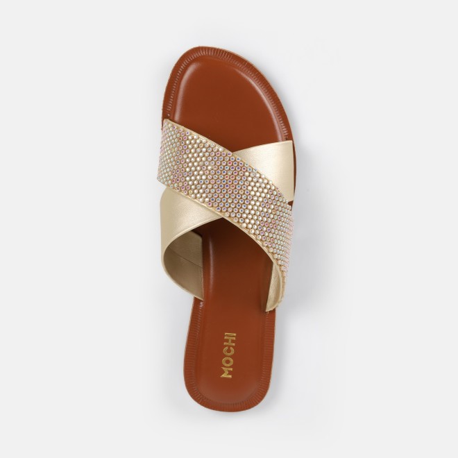 Mochi Women Gold Casual Slip Ons (SKU: 41-578-15-36)
