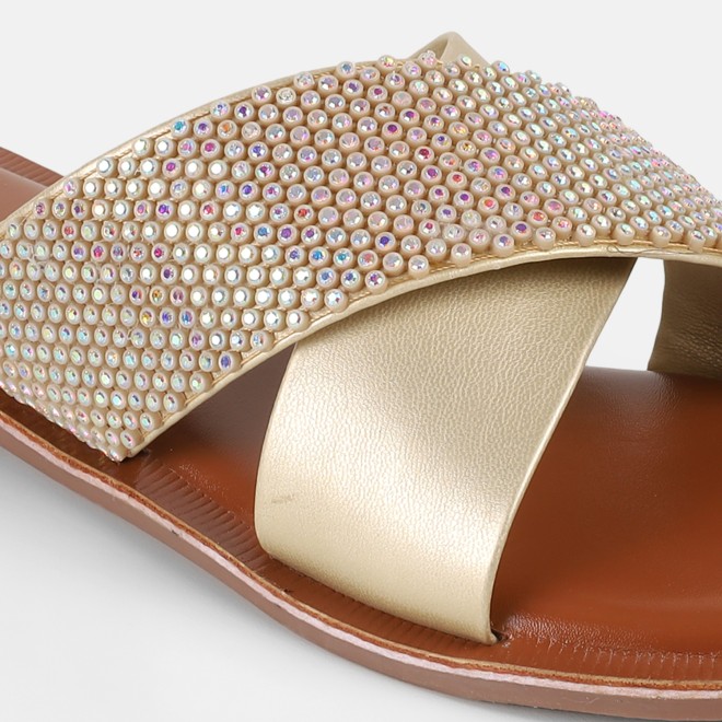 Mochi Women Gold Casual Slip Ons (SKU: 41-578-15-36)
