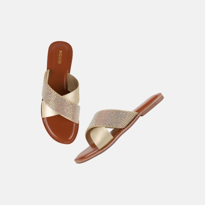Mochi Women Gold Casual Slip Ons (SKU: 41-578-15-36)