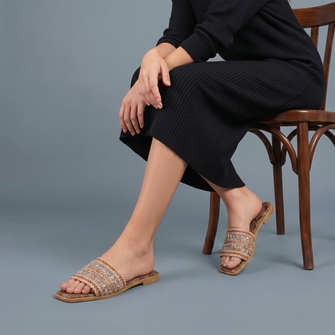 Mochi Women Tan Casual Slippers (SKU: 41-584-23-36)