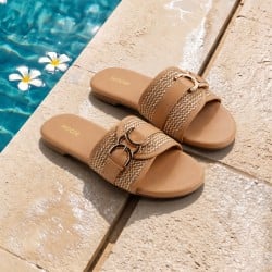 Mochi Women Beige Casual Slippers