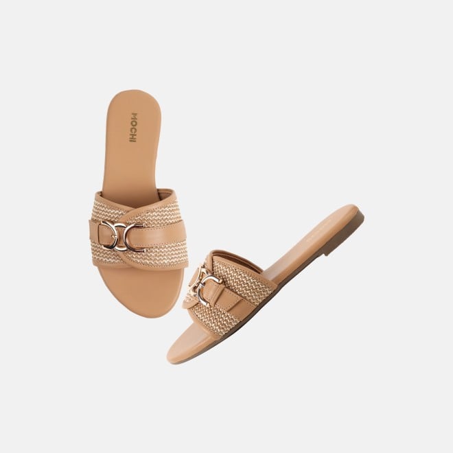 Mochi Women Beige Casual Slippers (SKU: 41-588-20-36)