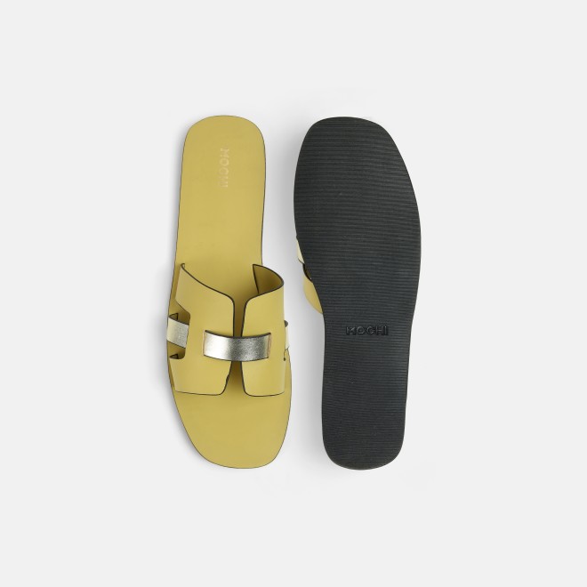 Mochi Women Yellow Casual Slip Ons (SKU: 41-9140-33-36)